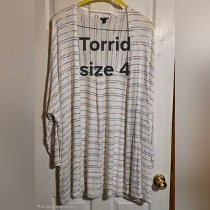 torrid White Multicolor Thin-Strip Open Cardigan